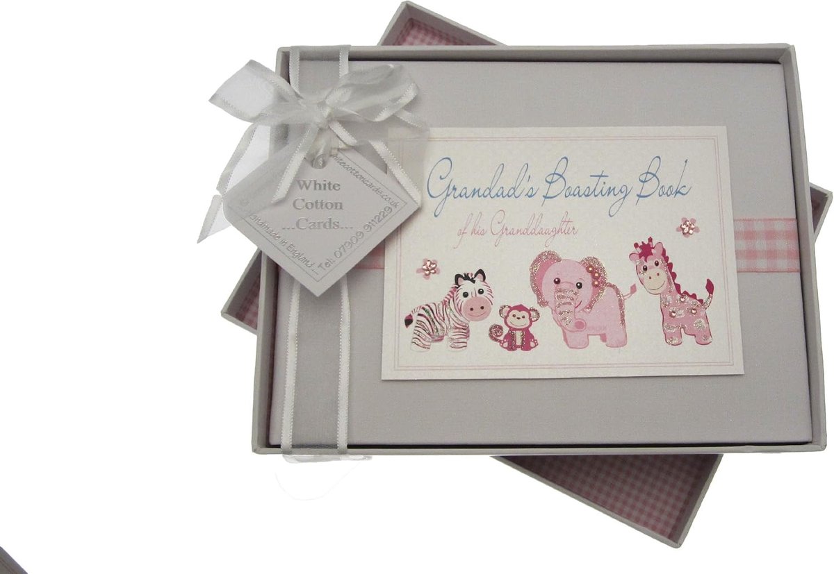 White Cotton Cards Photo Album"Grandad's Boasting Book", Pink Gingham - ShopVlot
