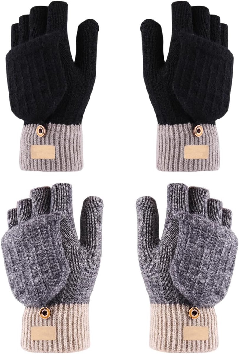 Vingerloze Flip Top Handschoenen - Zwart - M - Warm Alpaca Fleece - Voor Dames