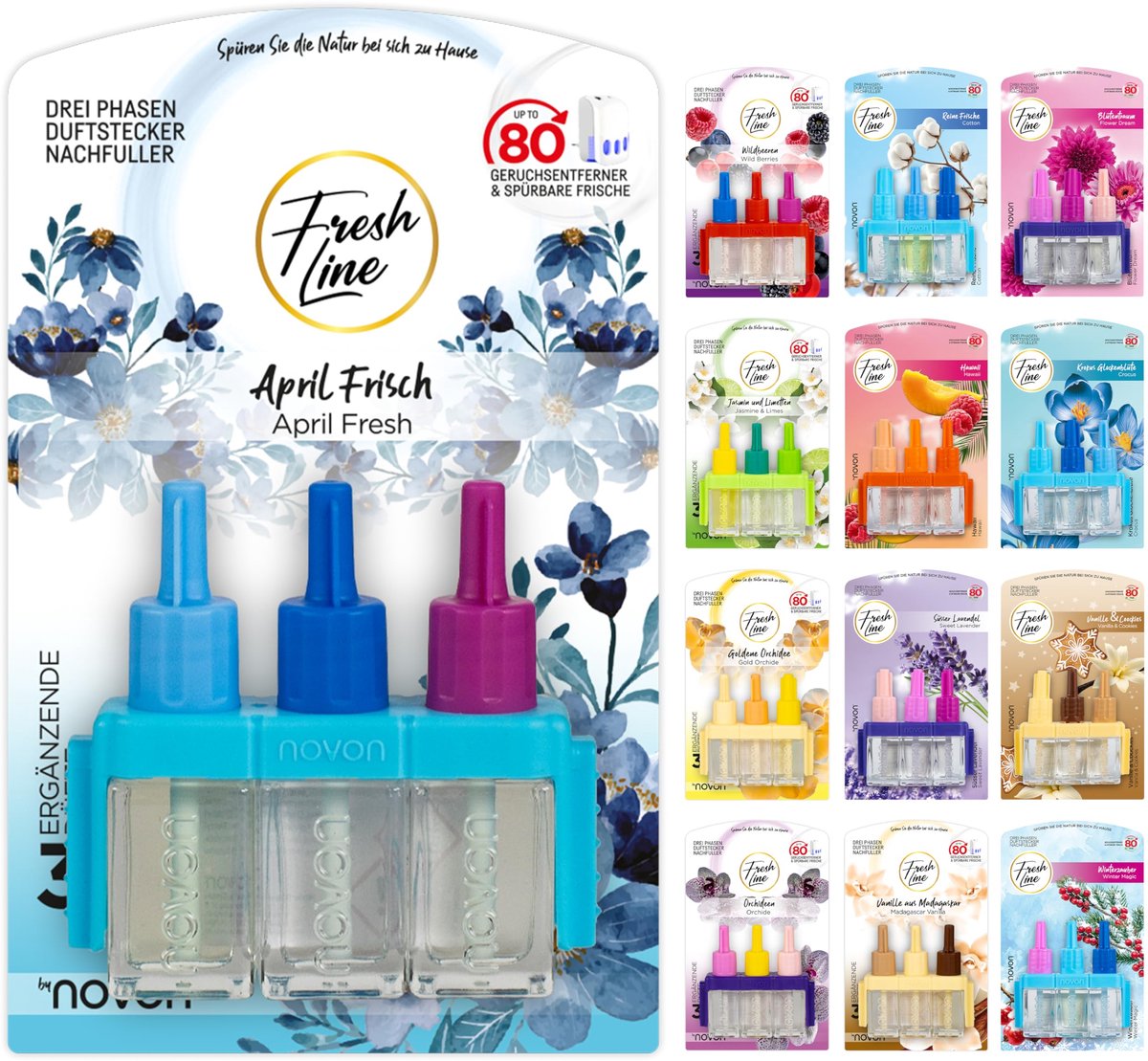 FRESH LINE® Geurstekker, navulling, verpakking van 1 (3 x 7 ml), 3-fasenwisseling, komp. tot 3VOLUTION – - ShopVlot