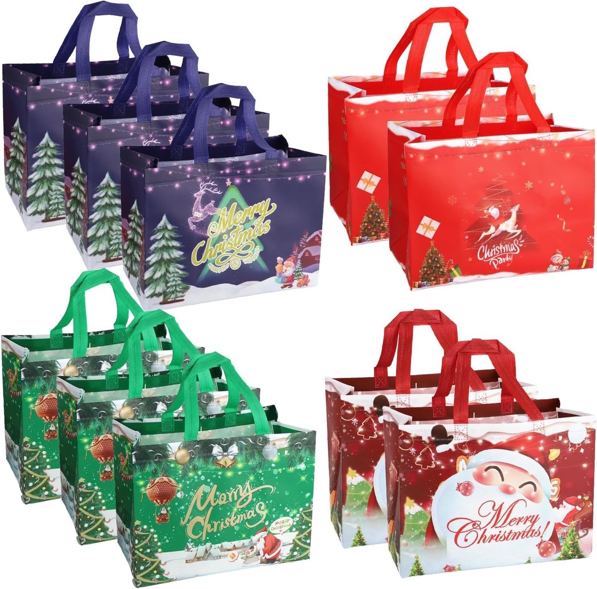 Cadeauzakjes voor Kerstmis - Multicolor - 32,5 x 25 x 17 cm - Herbruikbare Vliesstof Tassen met Handgrepen - Voor Cadeaus en Boodschappen