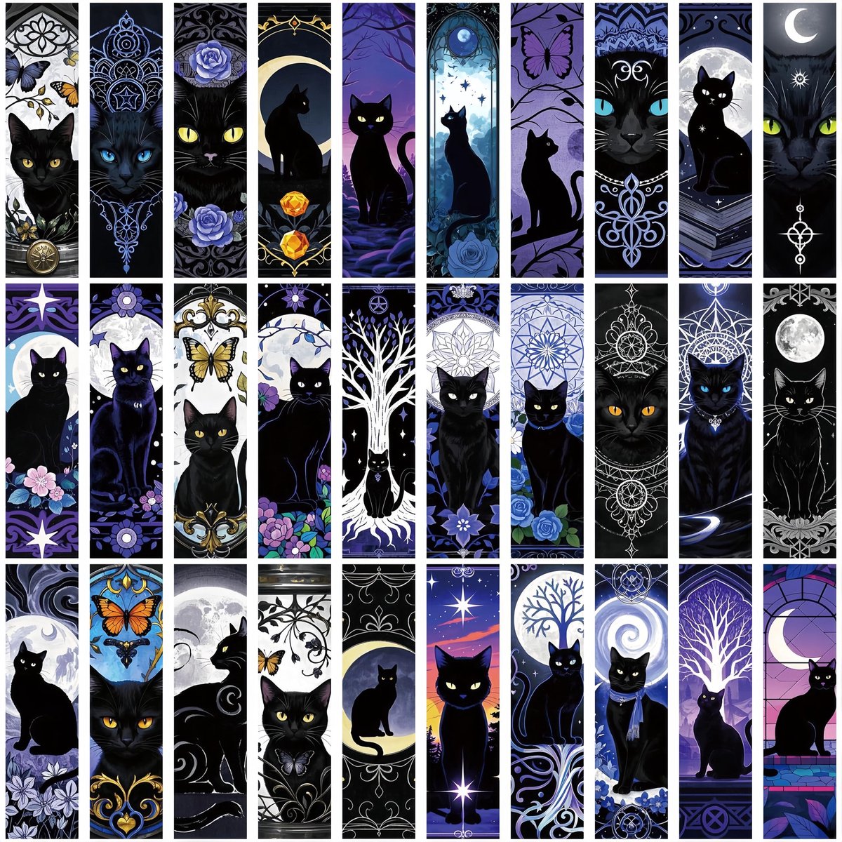 YIMINGOUFEI Set van 30 zwarte-kattenboekenleggers met hemelmotieven - ShopVlot