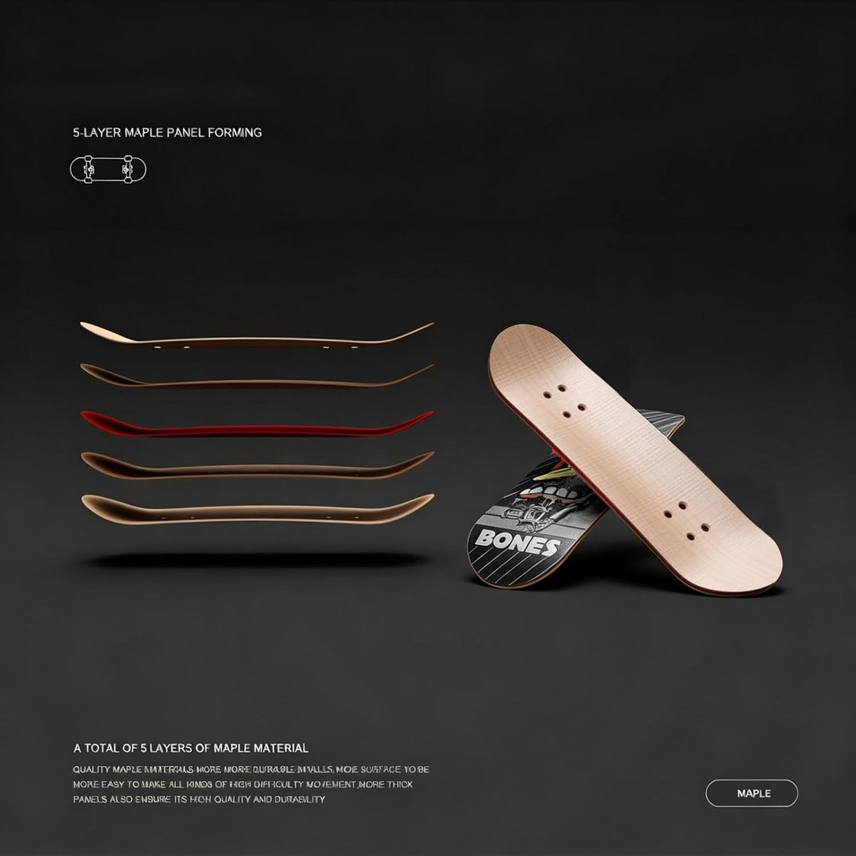 Mini-skateboard - Zwart en Wit - 2,5 x 10 cm - Esdoorn Houten Vingerboard - Voor Skateboardliefhebbers