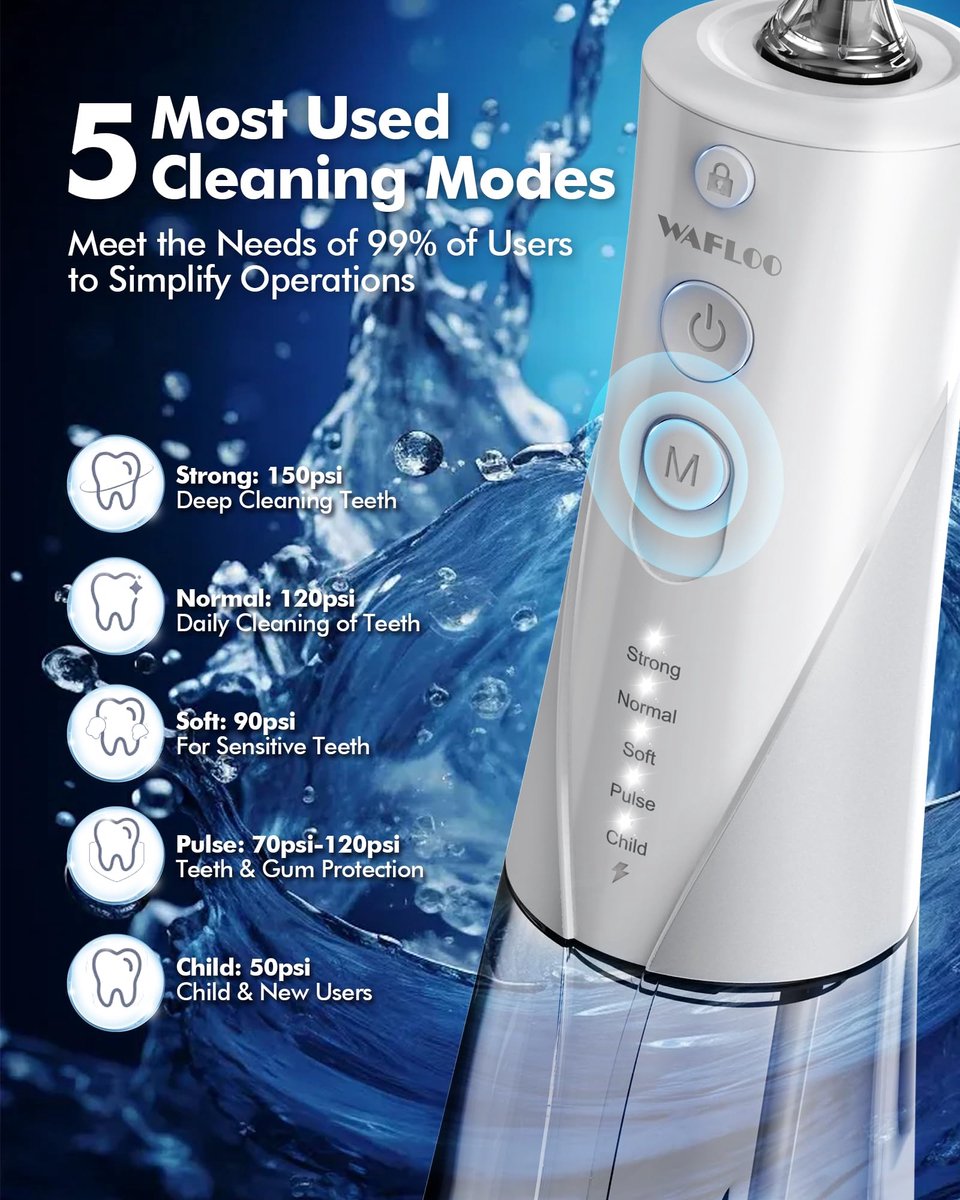 Waterflossers voor tanden - 5 modi, 6 flossing tips, oplaadbare draadloze draagbare 300 ml grotere tank elektrische - ShopVlot