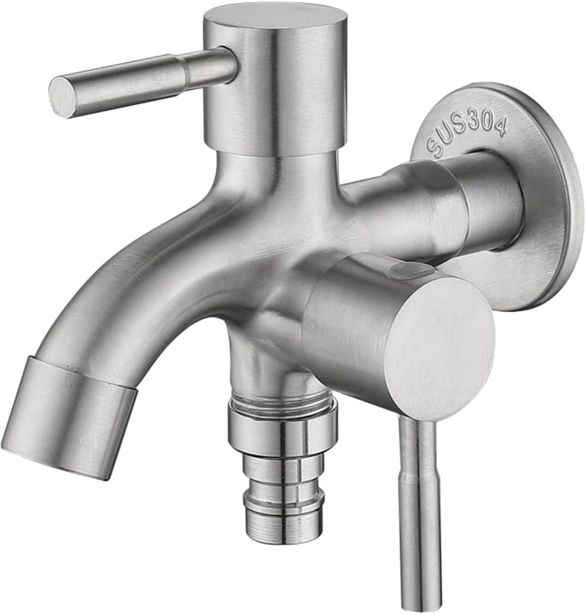 Double Faucet, Multifunctional Stainless Steel Drain Tap, 1/2 inch Universal Double Drain Tap Suitable for Washer - ShopVlot