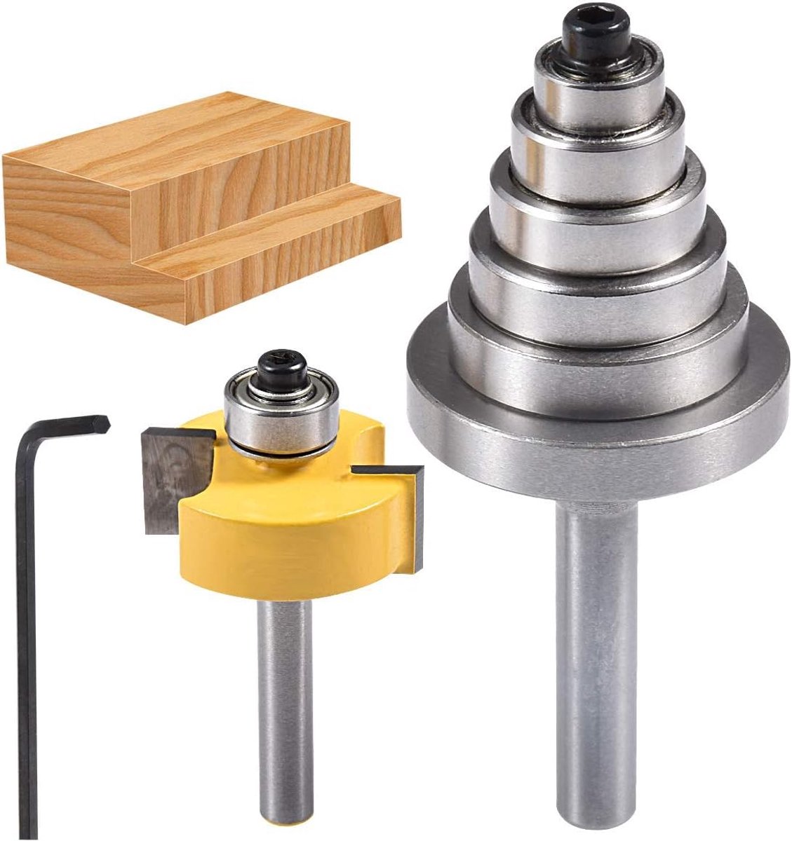 Rabbet Router Bit with 6 Adjustable Bearings, Woodworking Cutter and DIY Tools, Shank Diameter: 6.35 mm (1/4 inch) - ShopVlot