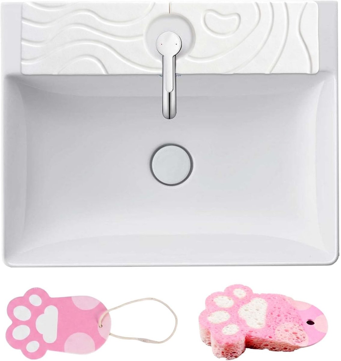 1 set kiezelsteenmat, badmat, spatbescherming, watergolven, sneldrogend, keukenspoelbak, wit, 45 x 10 x 0,9 cm - ShopVlot