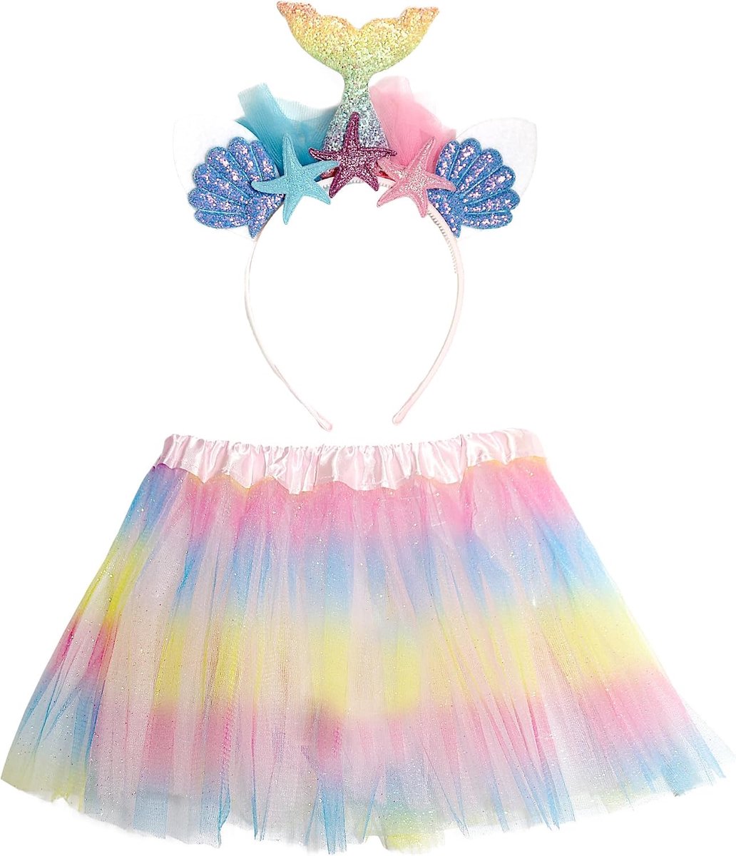 Carnavalife 30 cm Tutu Skirt Princess Set Mermaid Princess Costume with Braid Tiara Crown Tulle Ballet Skirt Dance - ShopVlot