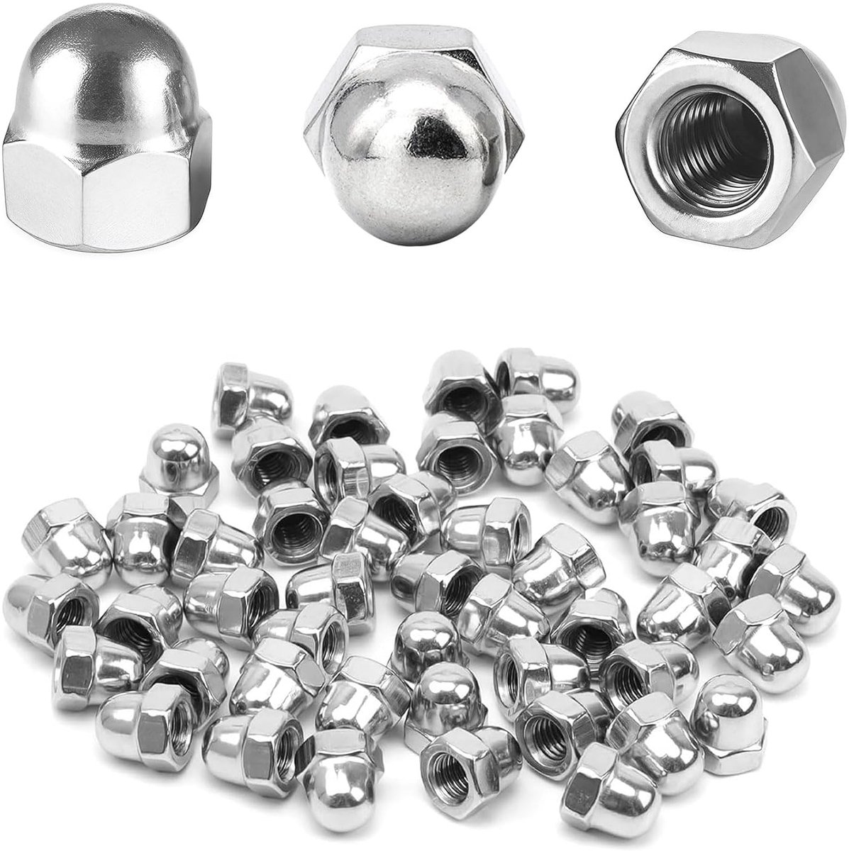 Pack of 50 Socket Nuts M6 Stainless Steel Socket Nuts DIN 1587 Hex Socket Nuts High Shape After Nuts for - ShopVlot