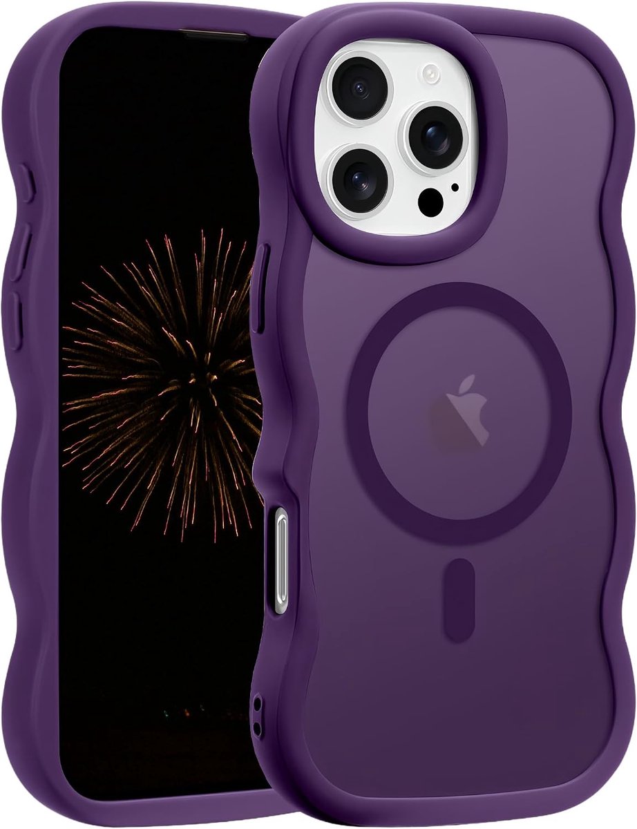 Compatible with iPhone 16 Pro Case, Wavy Frame Matte Transparent Cover with Magnetic Ring, Shockproof Clear Bumper - ShopVlot