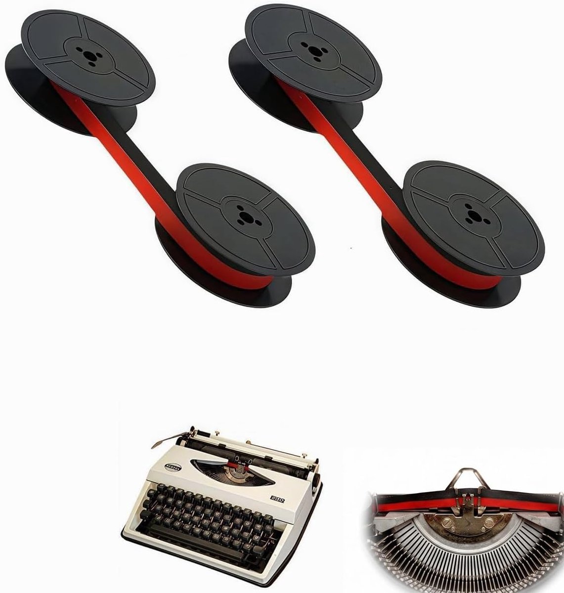 Inktlint voor schrijfmachine, set van 2 stuks, GR4-compatibel, 3-gaats zwart/rood, dubbele band, gegarandeerd scherpe - ShopVlot