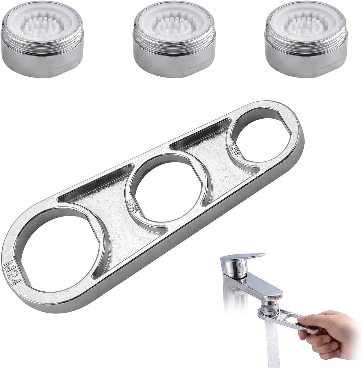 M24 Universele beluchterkraan met 3 filters voor kraan, demontagegereedschap voor keukenkraan en wastafel, compatibel - ShopVlot