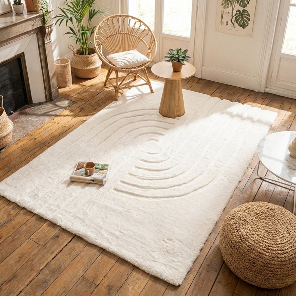 Fraai Zacht hoogpolig vloerkleed - Carvy Curves Crème - 80x150cm