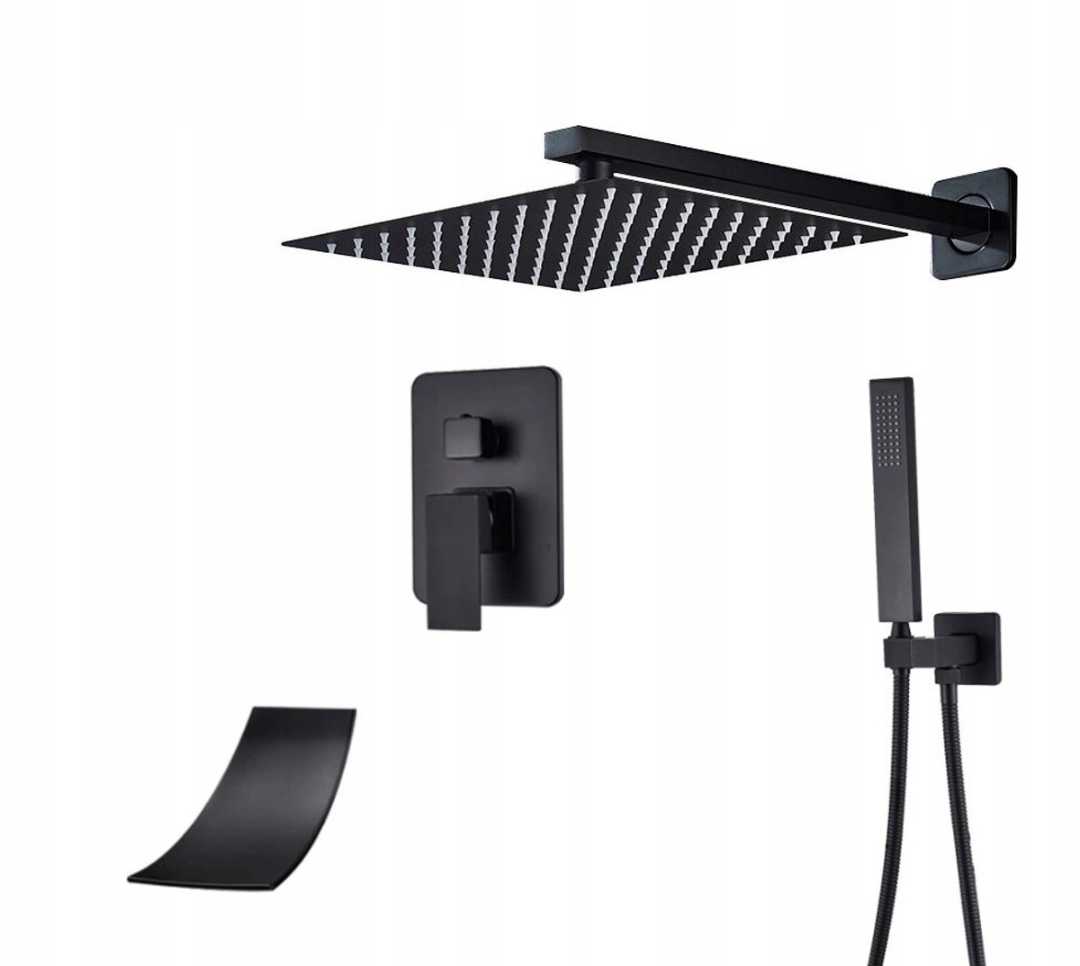 Mat Zwart Inbouw Doucheset met Waterval Uitloop & 40cm Rainshower