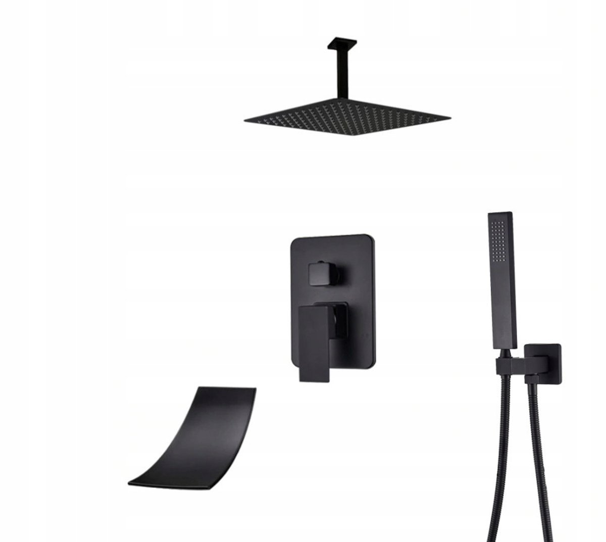 Mat Zwart Inbouw Doucheset met Waterval Uitloop & 25cm Rainshower