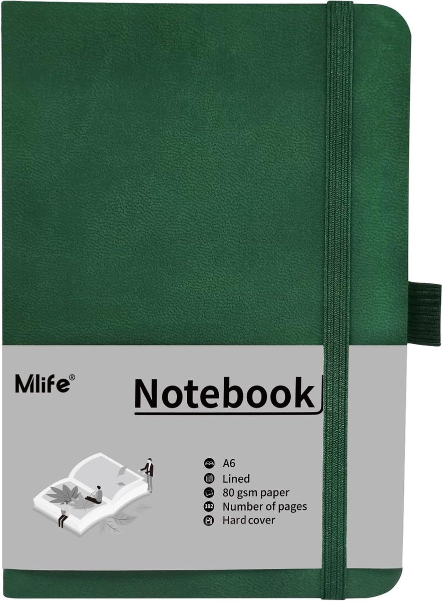 Mlife A6 Small Journal Notebook, 192 Pages, A6 Notebooks, Mini Hardcover with Elastic Closure Strap and Folding Bag - ShopVlot