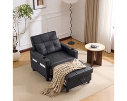 3-in-1 uitschuifbare slaapfauteuil - multifunctioneel: stoel, lounge, bed - voor kleine kamers - 1 persoon - USB en drankhouders in armleuning - 3 rugstanden - zachte bekleding, eenvoudig te monteren
