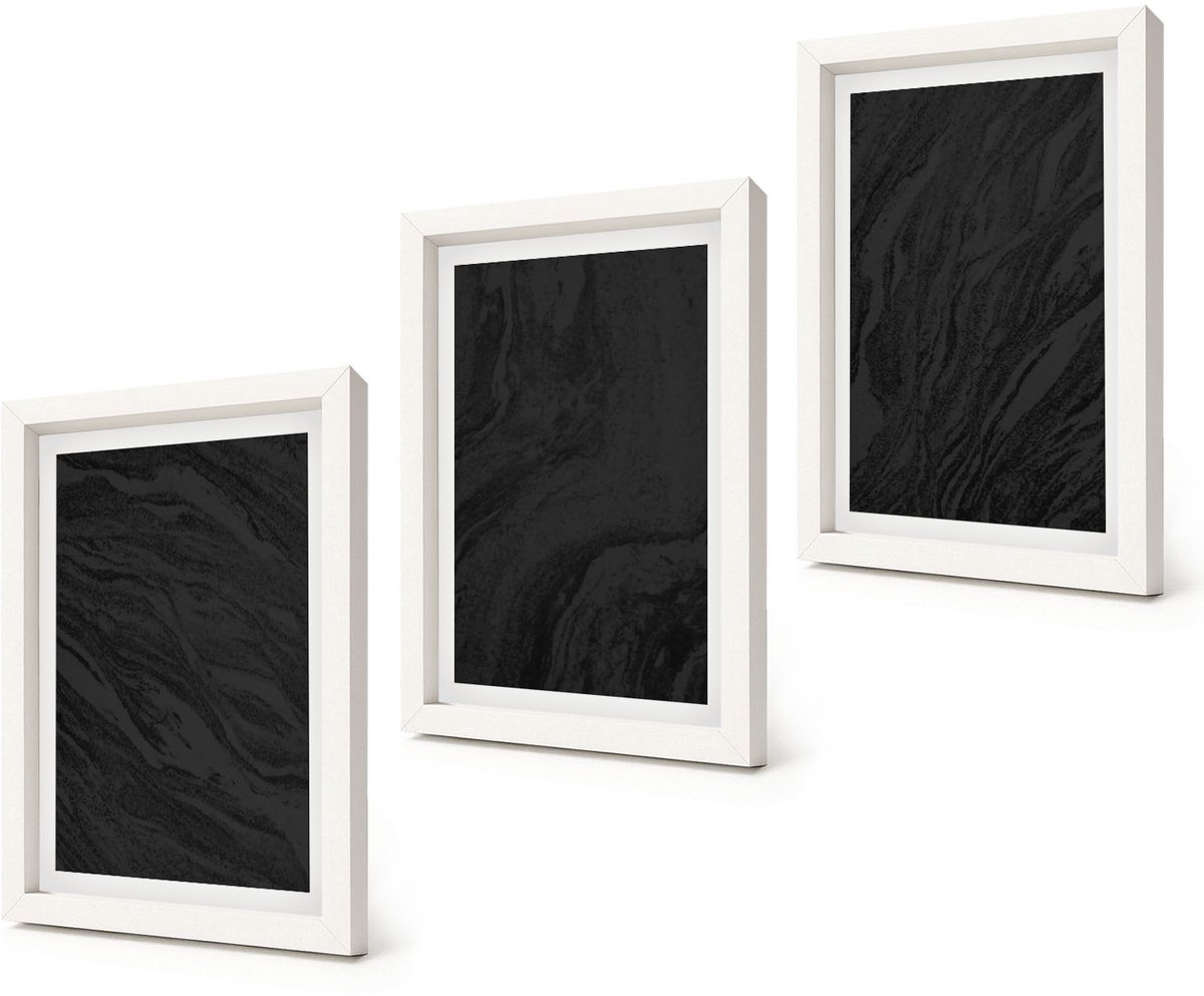 Coloray 3-Delige Schilderij Set - Donker marmer, elegante texturen in een glamoureuze stijl. - 20x30 - Wanddecoratie - Muurdecoratie - Moderne Interieurdecoratie - Interieur Decoratie