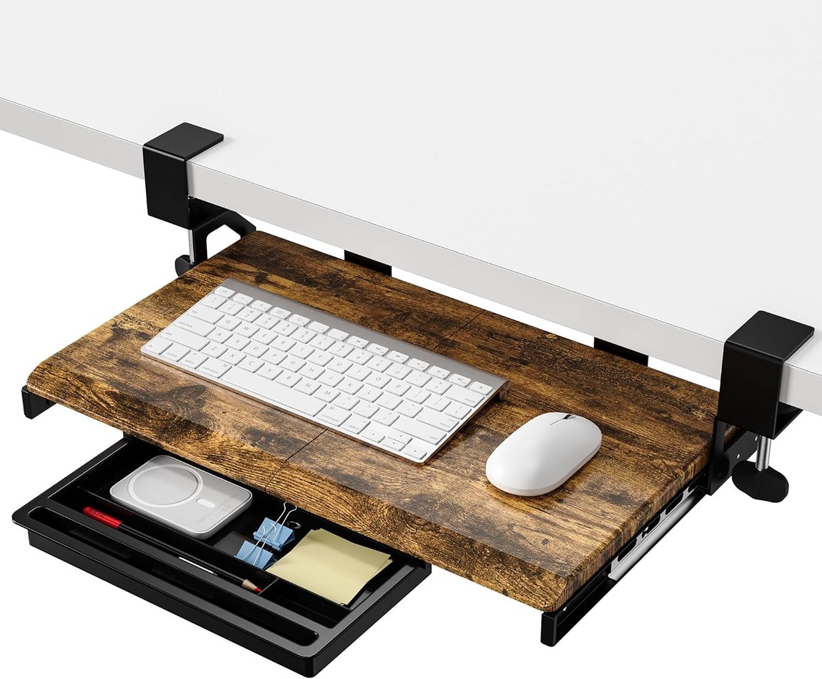 ETHU Small Under-Desk Keyboard Tray Extendable Keyboard and Mouse Holder with C Clamp, 500mm (605mm incl. Clamps) x - ShopVlot