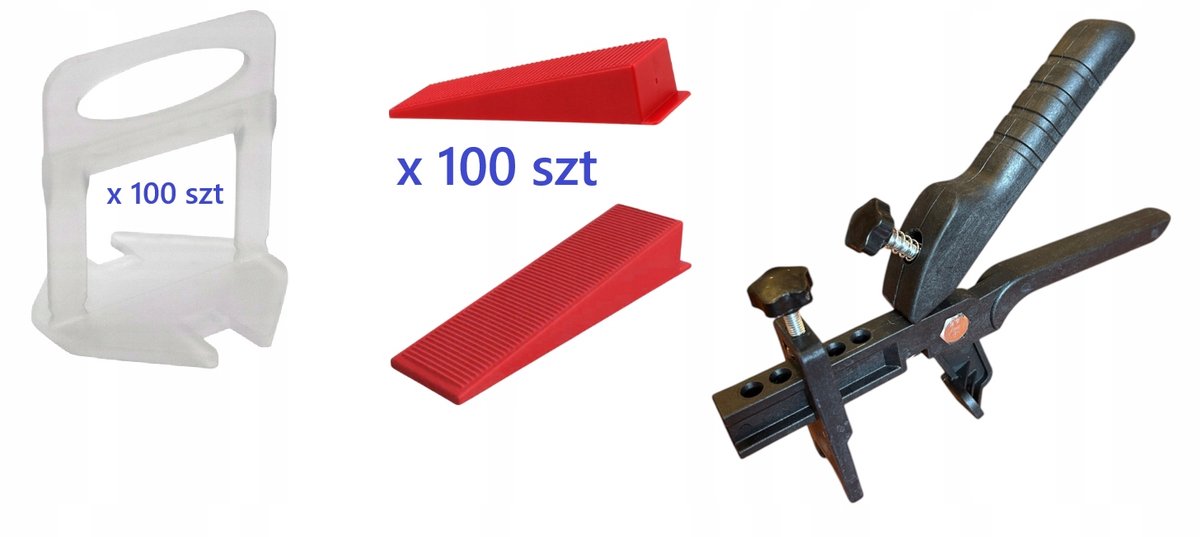 2mm Tegel Levelling Set: 100 Clips, 100 Wedges, 1 Tang