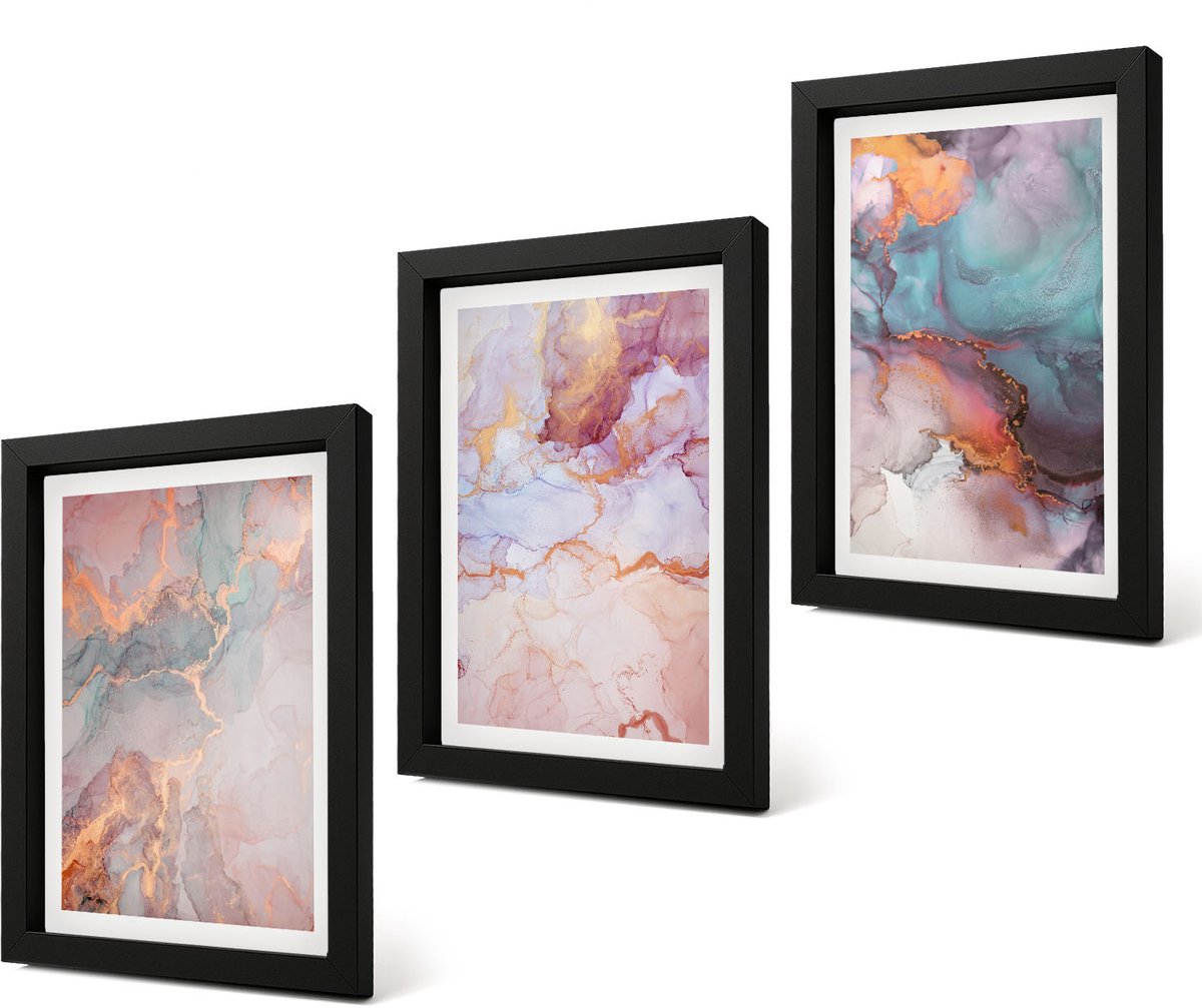 Coloray 4-Delige Schilderij Set - Abstracte patronen in pastelkleuren met accenten - 20 x 30 cm - Wanddecoratie - Woonkamer Decoratie