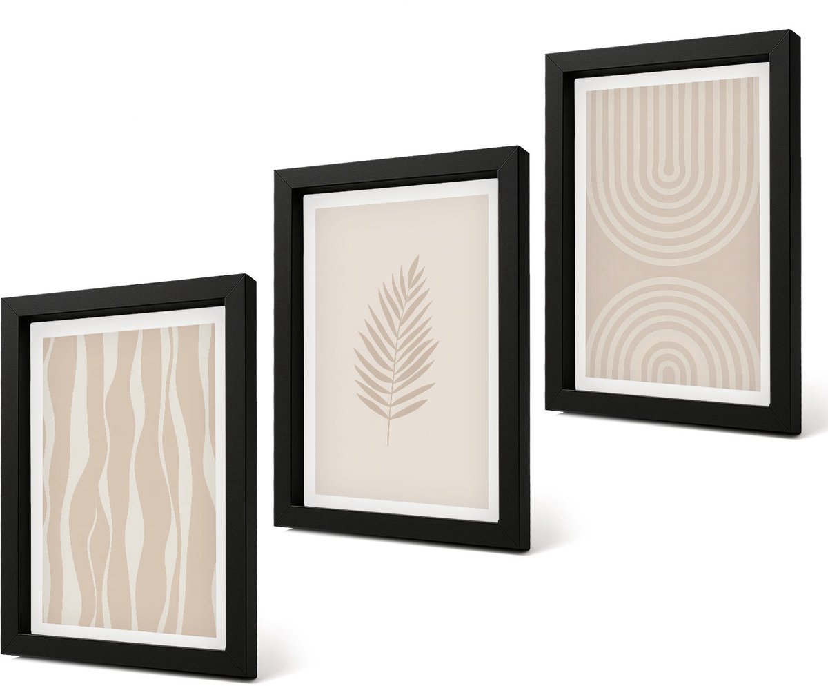 Coloray 4-Delige Schilderij Set - Patronen in beigetinten met plantmotieven - 20 x 30 cm - Stijlvolle Muurdecoratie - Slaapkamer