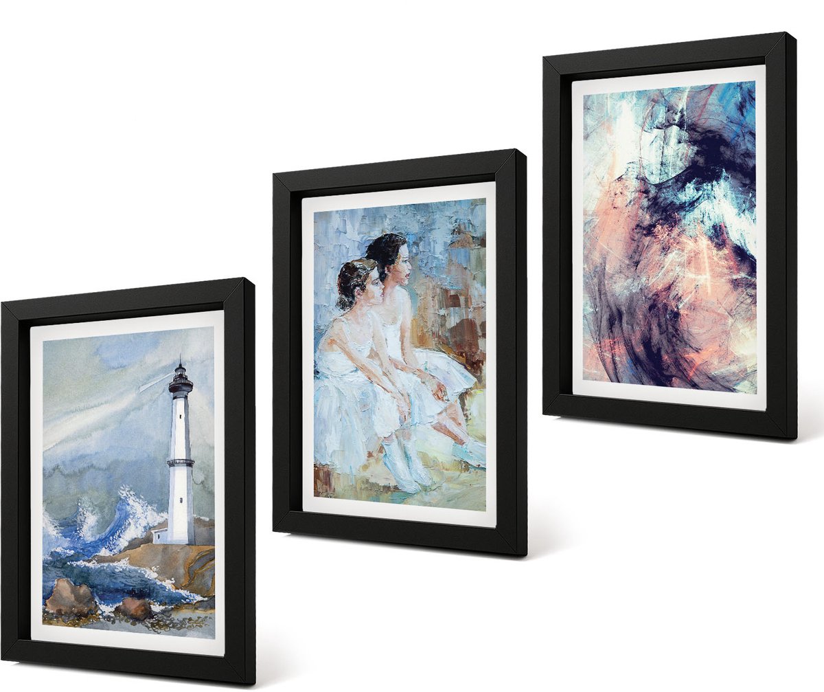 Coloray 4-Delige Schilderij Set - Abstracte geschilderde vuurtoren en dansers - 20 x 30 cm - Muurdecoratie - Schilderijen Set - Woonkamer - Interieur Decoratie