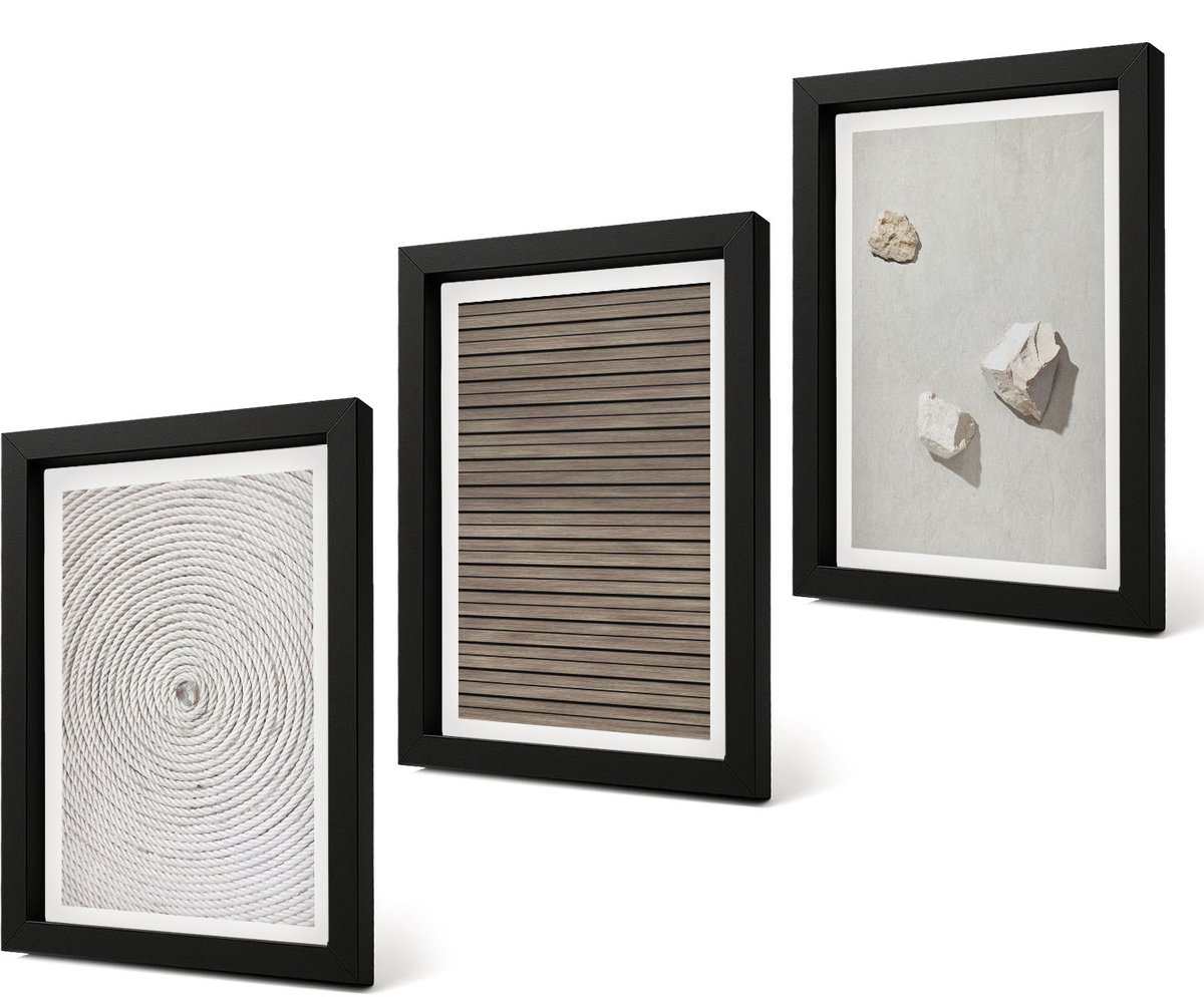 Coloray 4-Delige Schilderij Set - Natuurlijke texturen: hout, stenen, touw - 20 x 30 cm - Muurdecoratie - Decoratieve Schilderijen - Wohnzimmer
