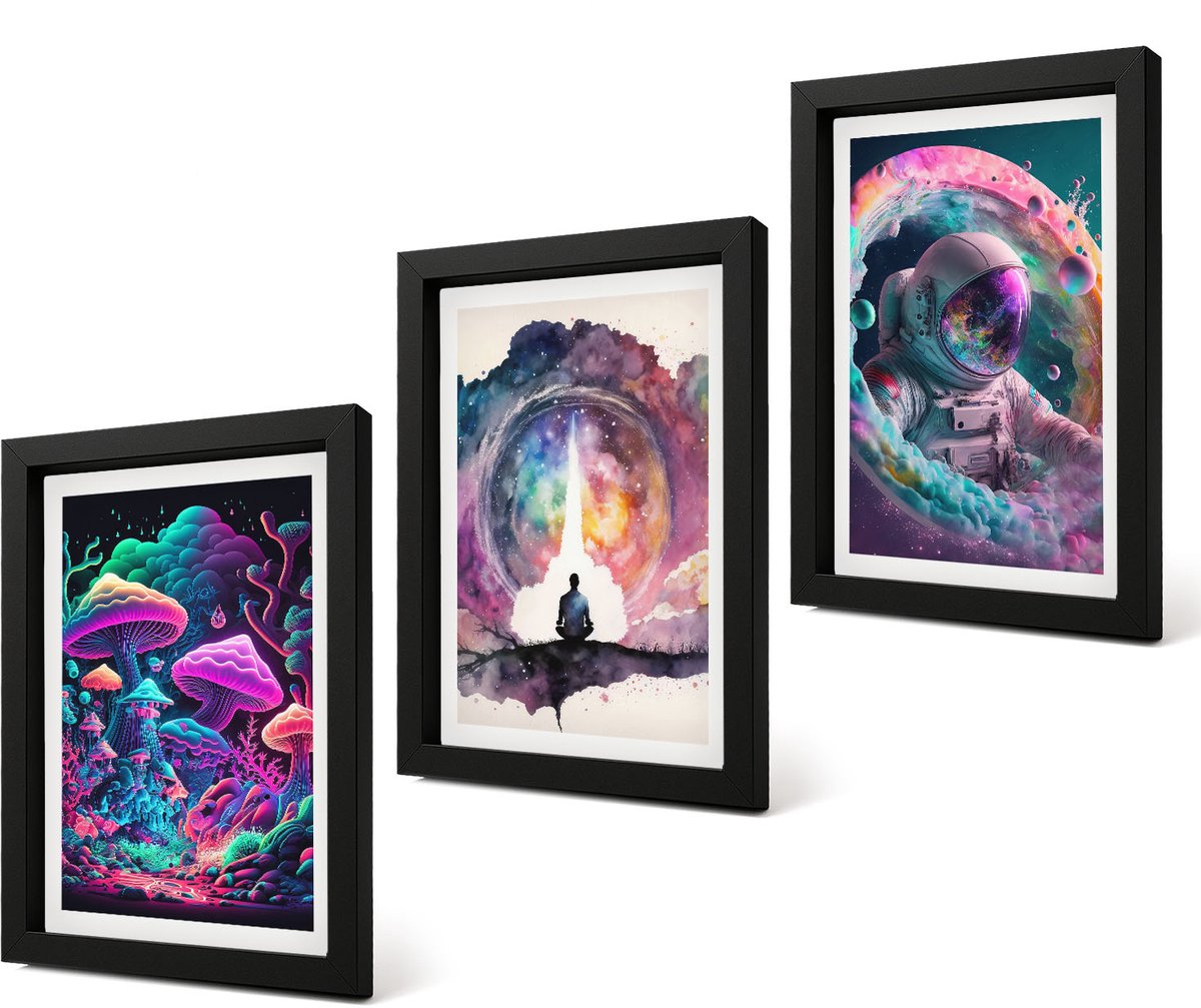 Coloray 4-Delige Schilderij Set - Kleurrijke fantasiekunstillustraties - 20 x 30 cm - Stijlvolle Muurdecoratie - Slaapkamer