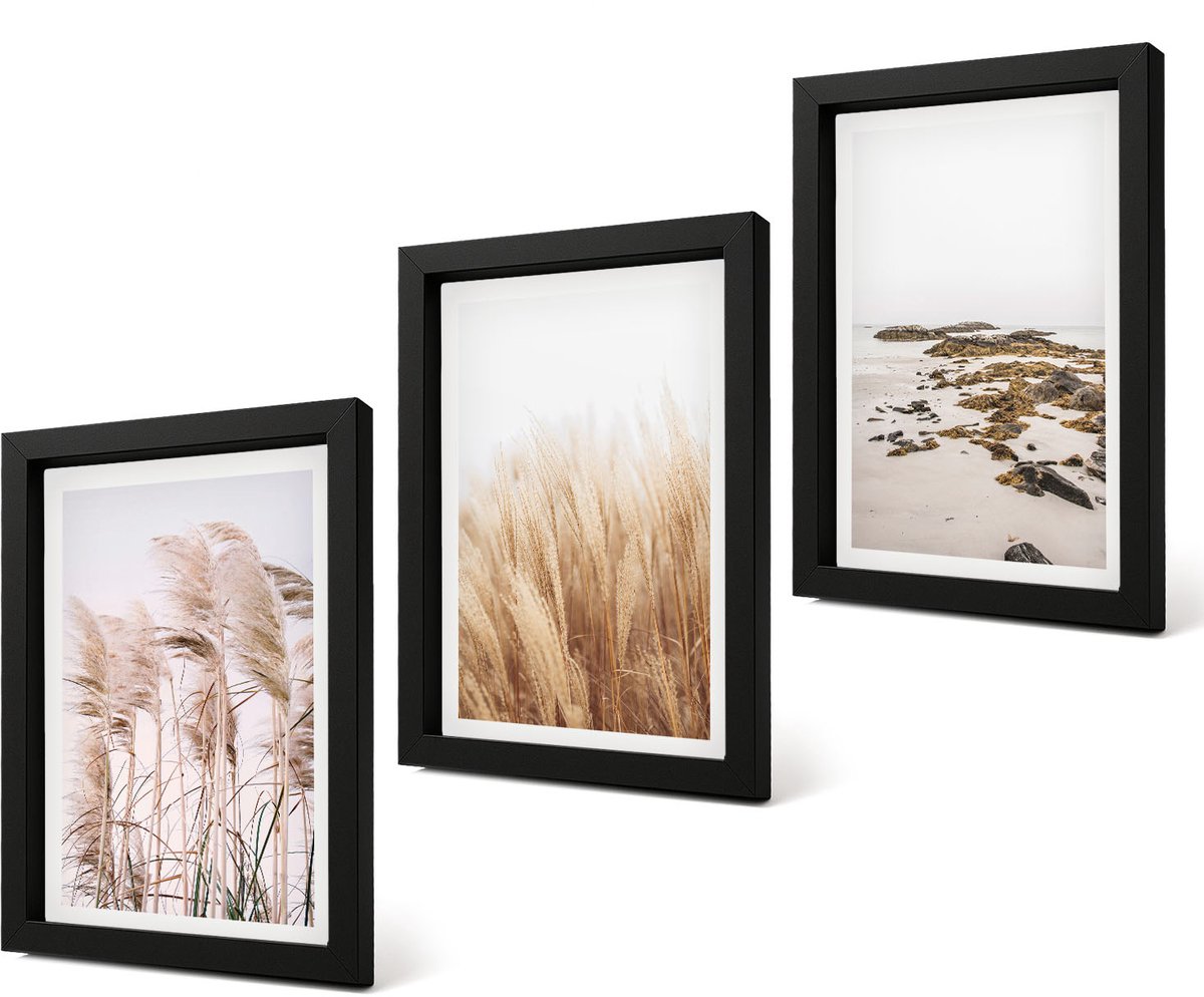 Coloray 4-Delige Schilderij Set - Pampasgrasvelden en Boho-strand - 20 x 30 cm - Decoratieve Schilderijen - Woonkamer - Interieur - Interieur Decoratie