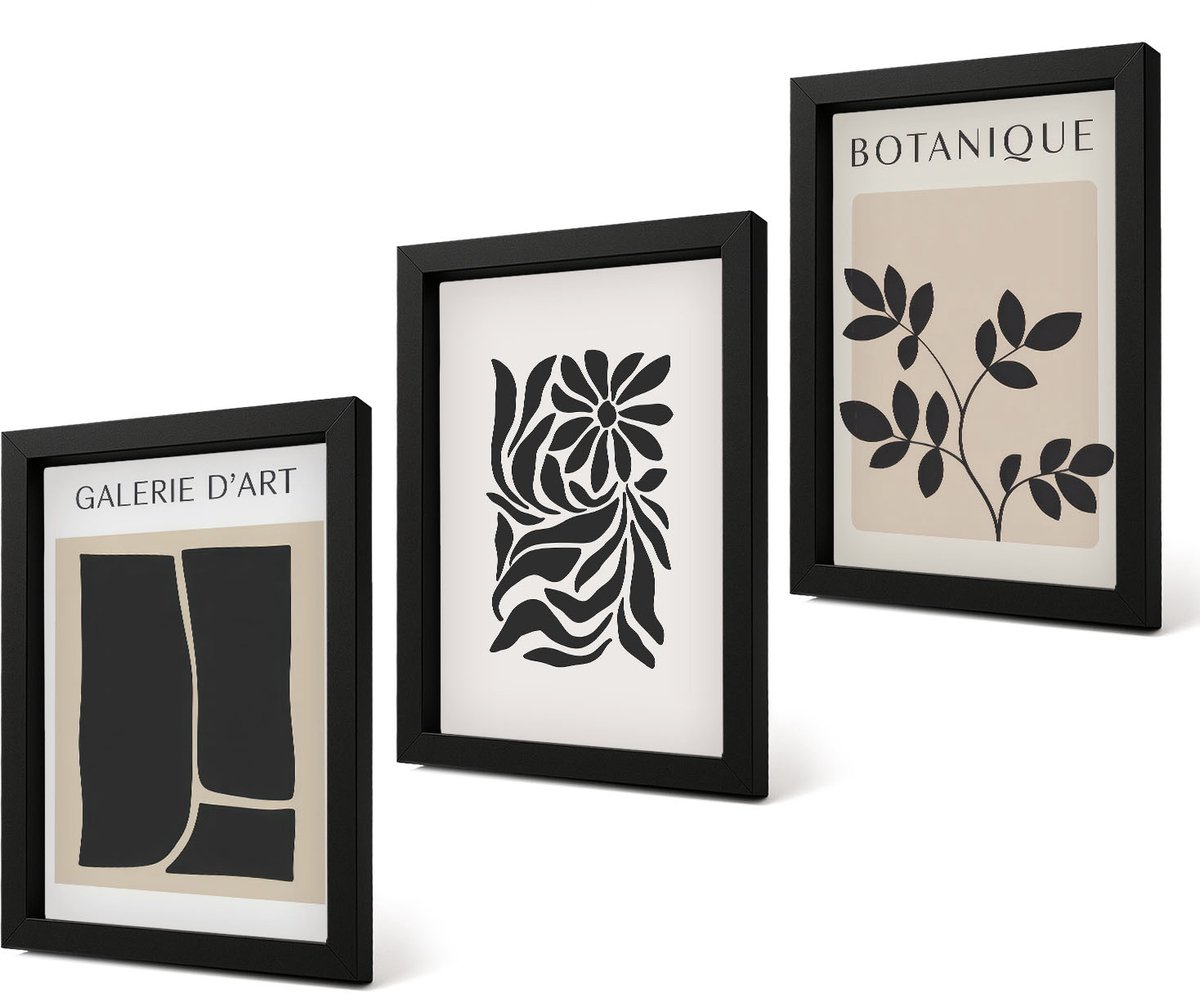 Coloray 4-Delige Schilderij Set - Abstracte bloemenpatronen en geometrische vormen - 20 x 30 cm - Muurdecoratie - Decoratieve Schilderijen - Wohnzimmer