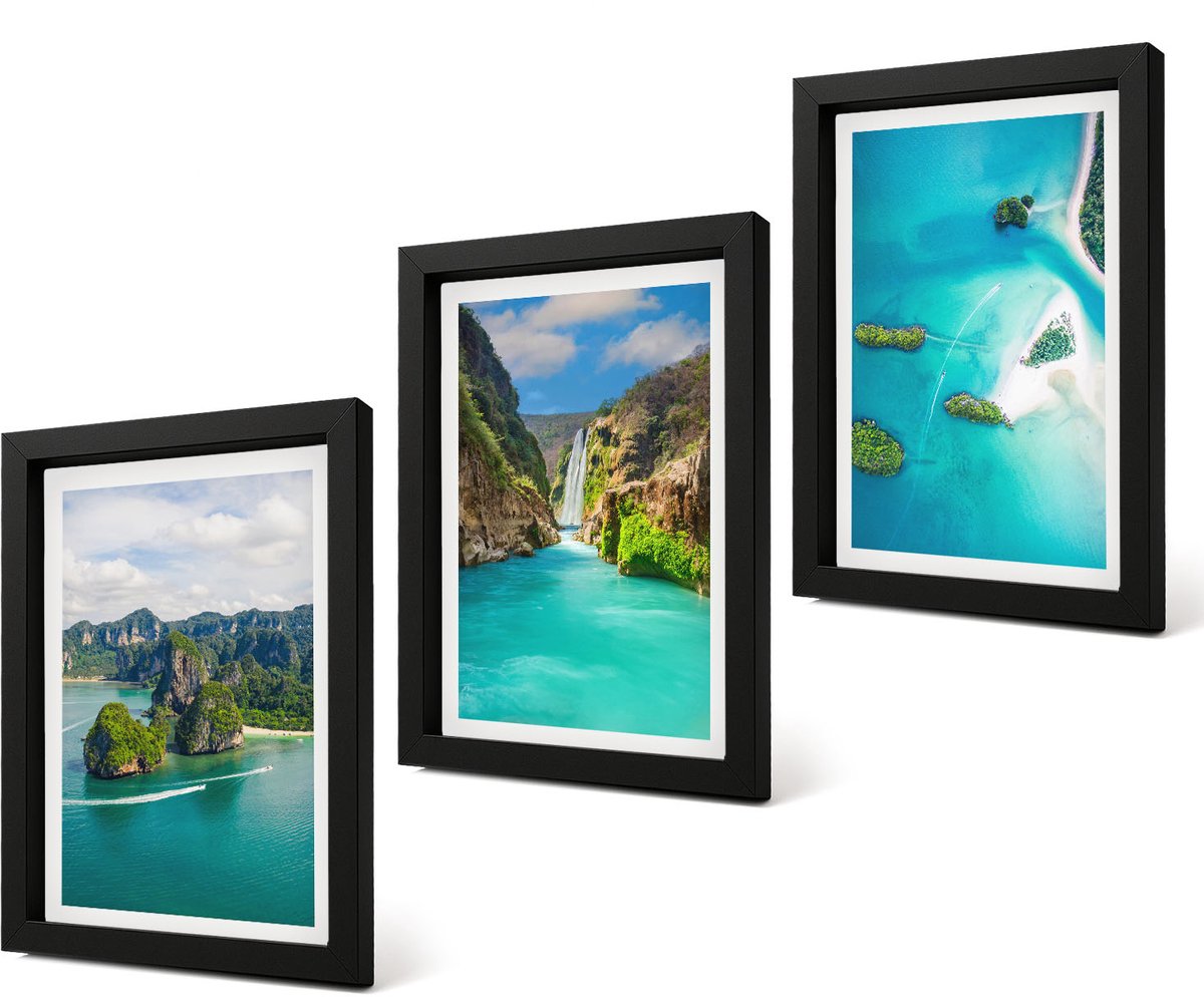 Coloray 4-Delige Schilderij Set - Tropische landschappen met eilanden en turquoise water - 20 x 30 cm - Wanddecoratie - Woonkamer Decoratie