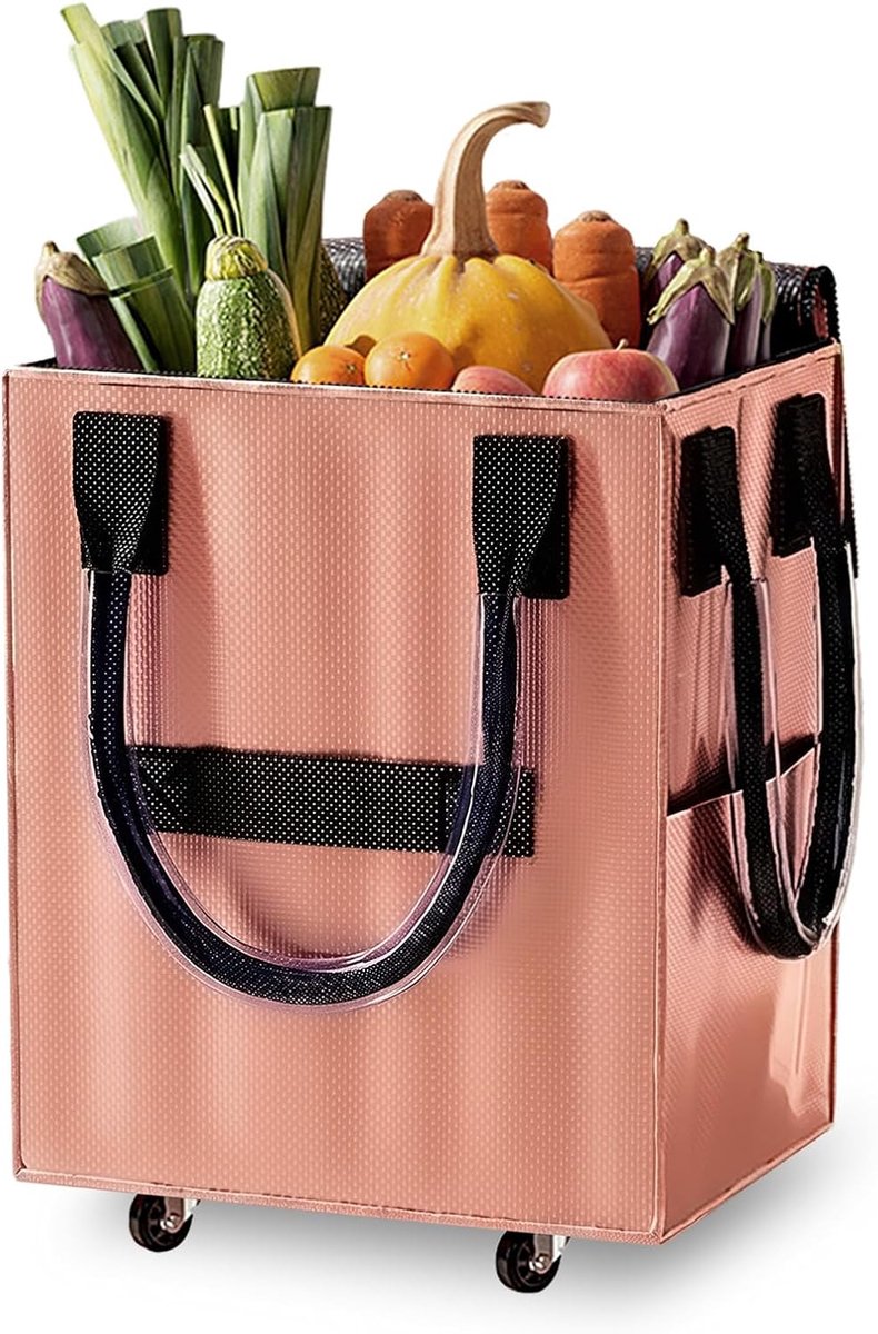 Opvouwbare boodschappenkar met wielen 50,8×40,64×30,48 cm, herbruikbare boodschappentas, drempelvrij transport voor boodschappen, wasgoed, kamperen en verhuizen