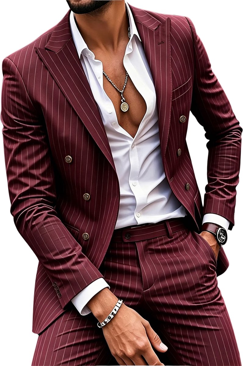 Currero 3 Delig Herenpak Met Overhemd Suit 2 Delig Tailored Fit Kostuum Business Pak Trouwpak Smoking Tuxedo Stijl Bruiloft Kantoor & Feest Rood