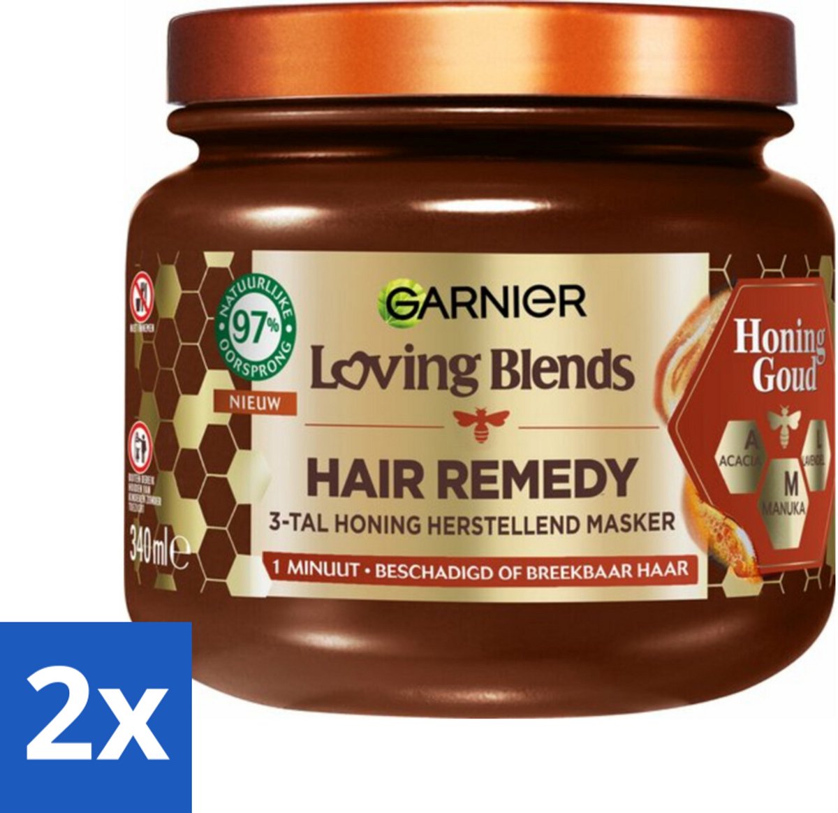 2 x Garnier - Loving Blends Honing Goud - Hair Remedy Haarmasker - Beschadigd & Breekbaar Haar - 340 ml - Haar Masker - Beschadigd Haar - Haarbreuk - Gespleten Punten - Haarmasker