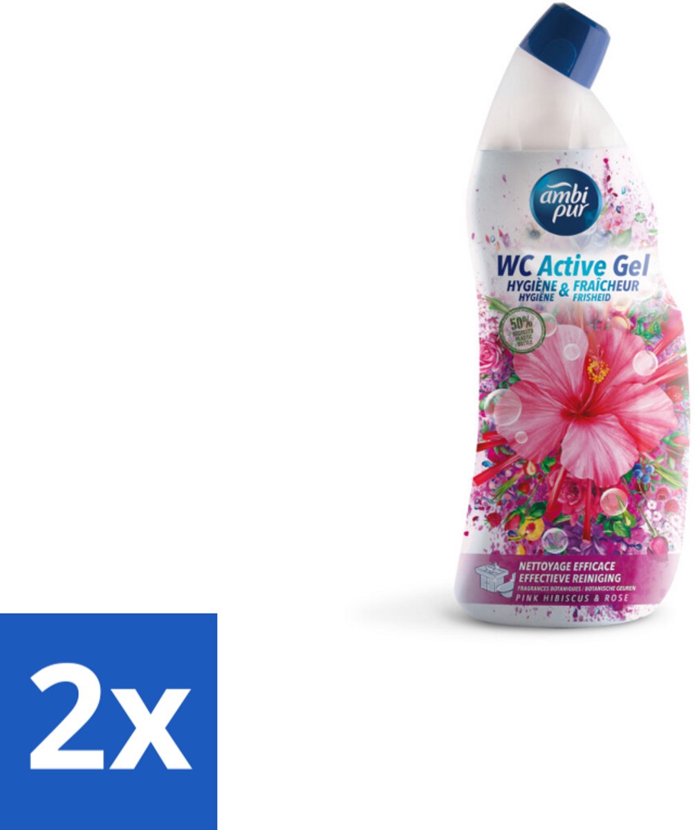 2 x Ambi Pur - Toiletreiniger - WC Active Gel - Hibiscus & Roos - 750 ml - Toilet Schoonmaak - Toilet Reiniger - Wc Gel - Hibiscus Geur - Roos Geur