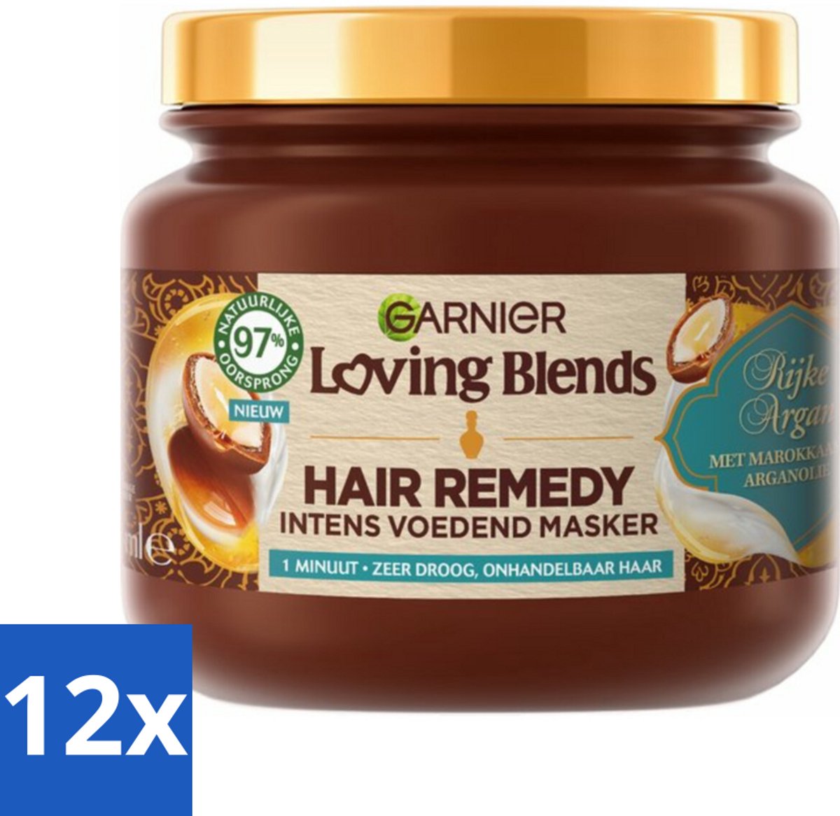12 x Garnier - Loving Blends - Haarmasker - Rijke Argan - Zeer Droog & Onhandelbaar Haar - 340 ml - Haar Masker - Argan Olie - Droog Haar - Onhandelbaar Haar - Haarmasker