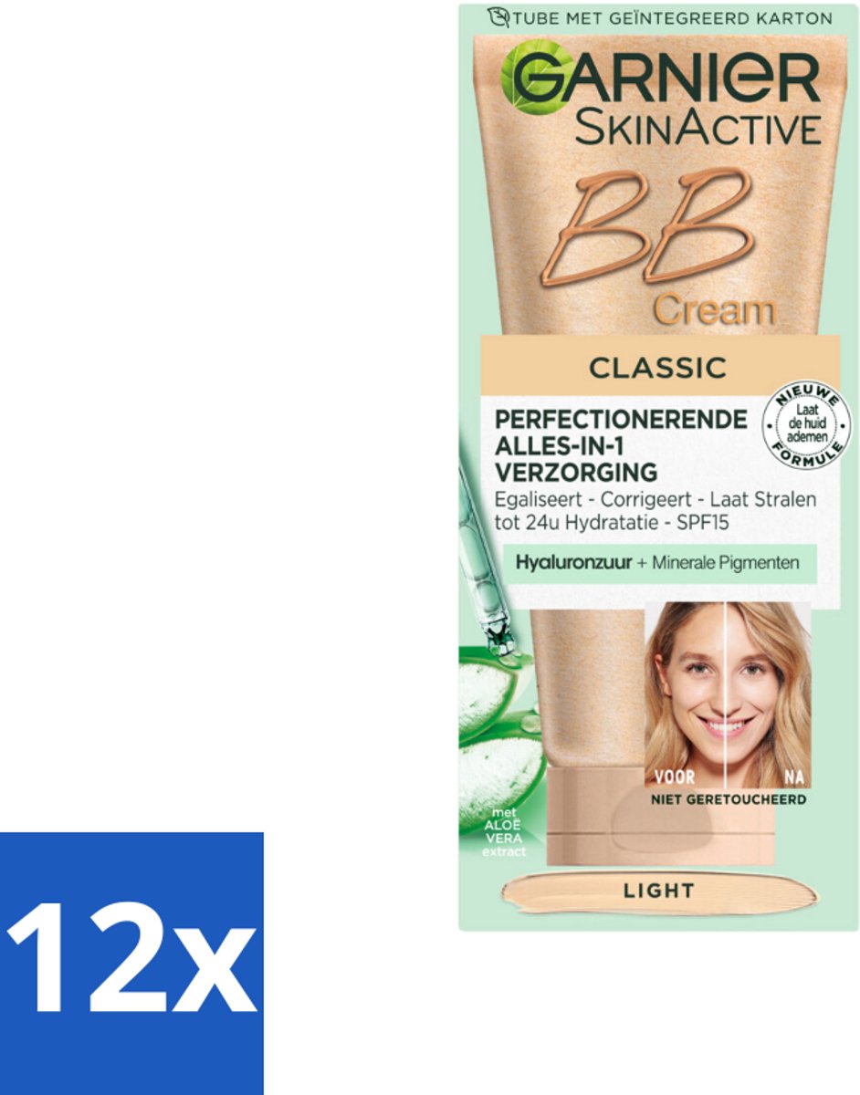 12 x Garnier - SkinActive - BB Cream Classic Light - 5-in-1 Verzorging - 50 ml - BB Crème - Dagcrème - Lichte Huid - Garnier - 5-in-1