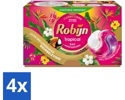 4 x Robijn - 3-in-1 Tropical - Wascapsules - 15 Wasbeurten - Wascapsules - Tropische Geur - Kleurbehoud - Biologisch Afbreekbaar - Wasmiddel
