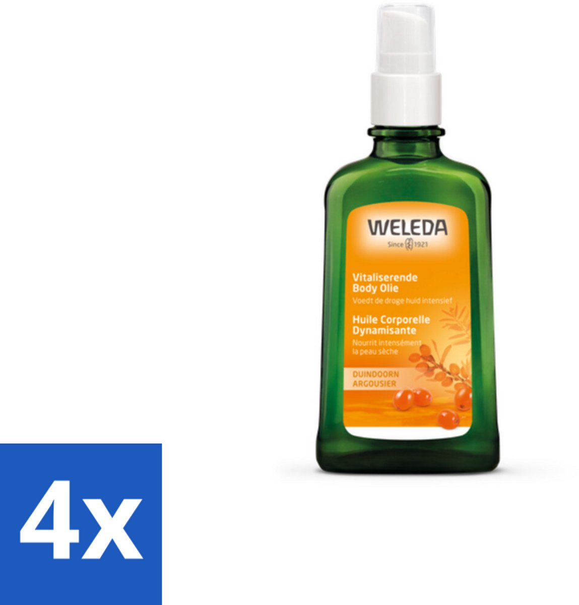 4 x WELEDA - Bodyolie Vitaliserend - Duindoorn - 100% natuurlijk - 100 ml - Lichaamsvet - Bodyolie - Weleda - Duindoorn - Natuurlijke Verzorging