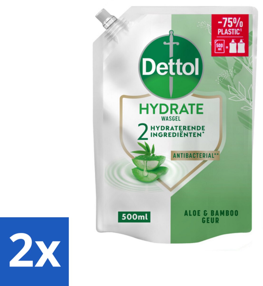 2 x Dettol - Handzeep Navulling - Hydrate - Aloë Vera & Bamboe - 500 ml - Handzeep Navulling - Antibacteriële Handzeep - Aloë Vera Handzeep - Bamboe Handzeep - Duurzame Handzeep