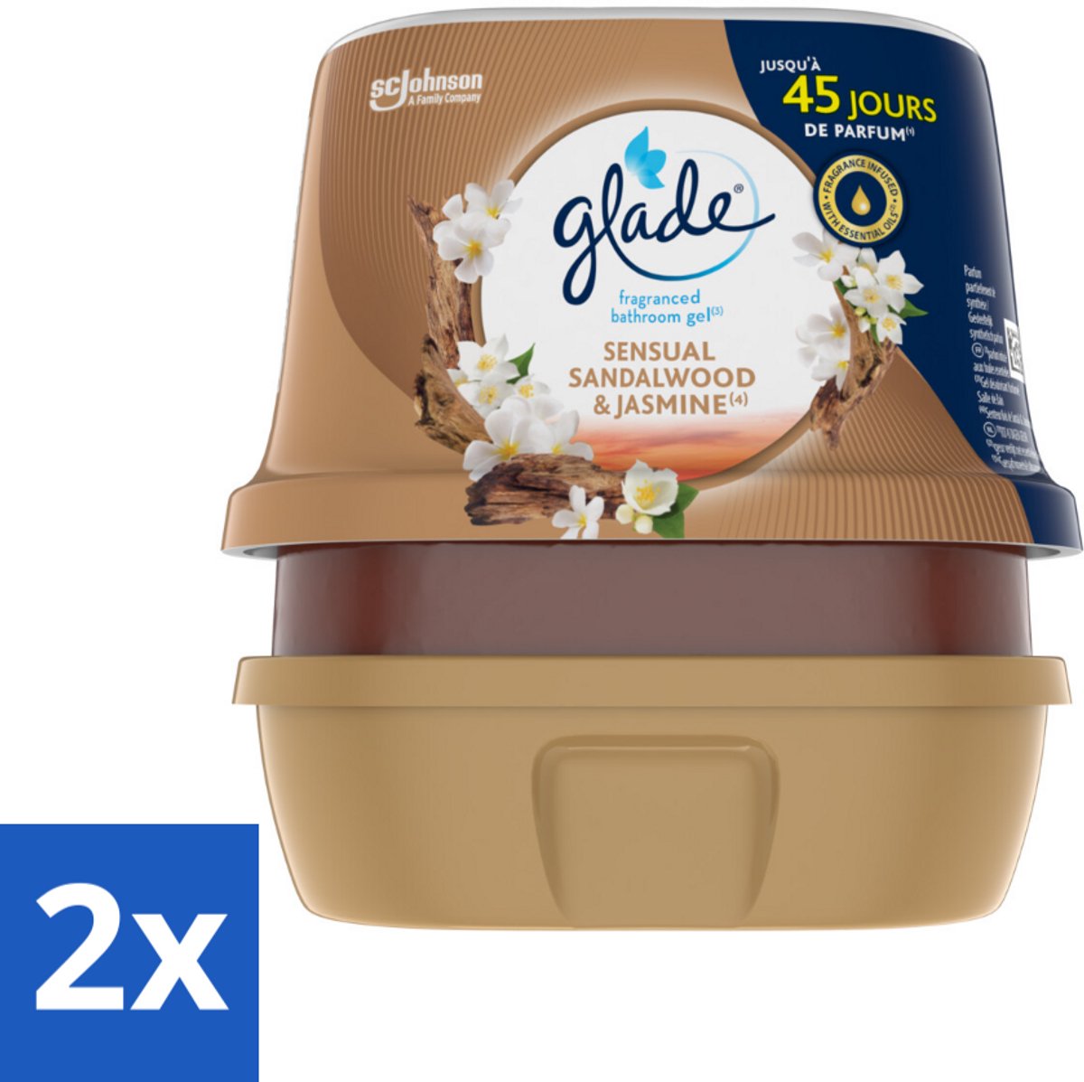 2 x Glade - Badkamer Gel - Sensual Sandelhout Jasmijn - 180 g - Frisse Geur - Geurkaars - Luchtverfrisser - Sandelhout - Jasmijn