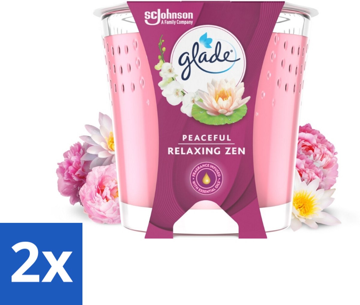 2 x Glade - Geurkaars Relaxing Zen - 100% Raapzaadwas - 112 g - Geurkaars - Relax - Zen - Rust - Balans