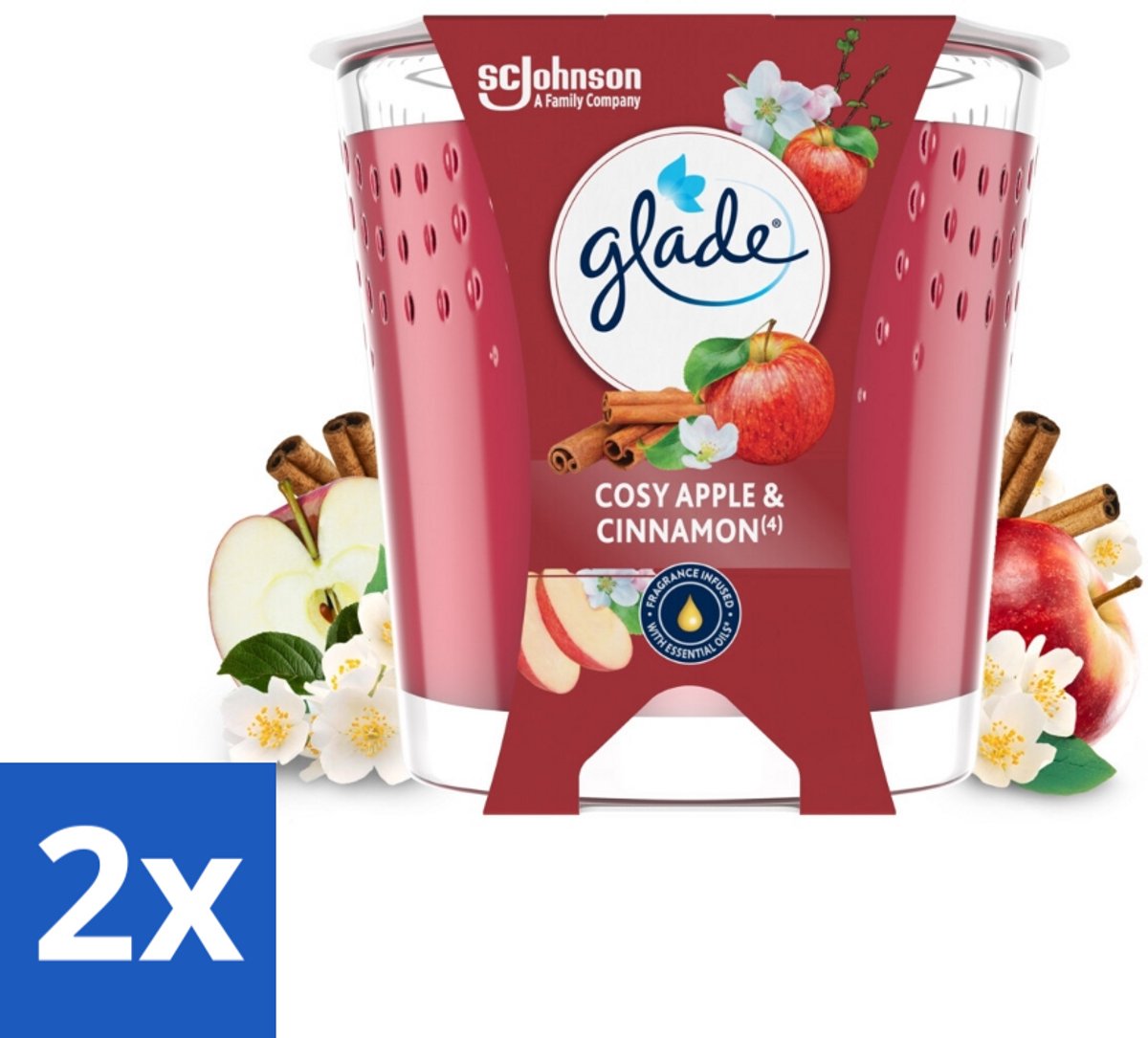 2 x Glade - Geurkaars Cosy Appel Kaneel - 100% Raapzaadwas & Vegan - 112 g - Vegan Kaars - Geurkaars Appel Kaneel - Sfeermaker - Natuurlijke Geur - Raapzaadwas