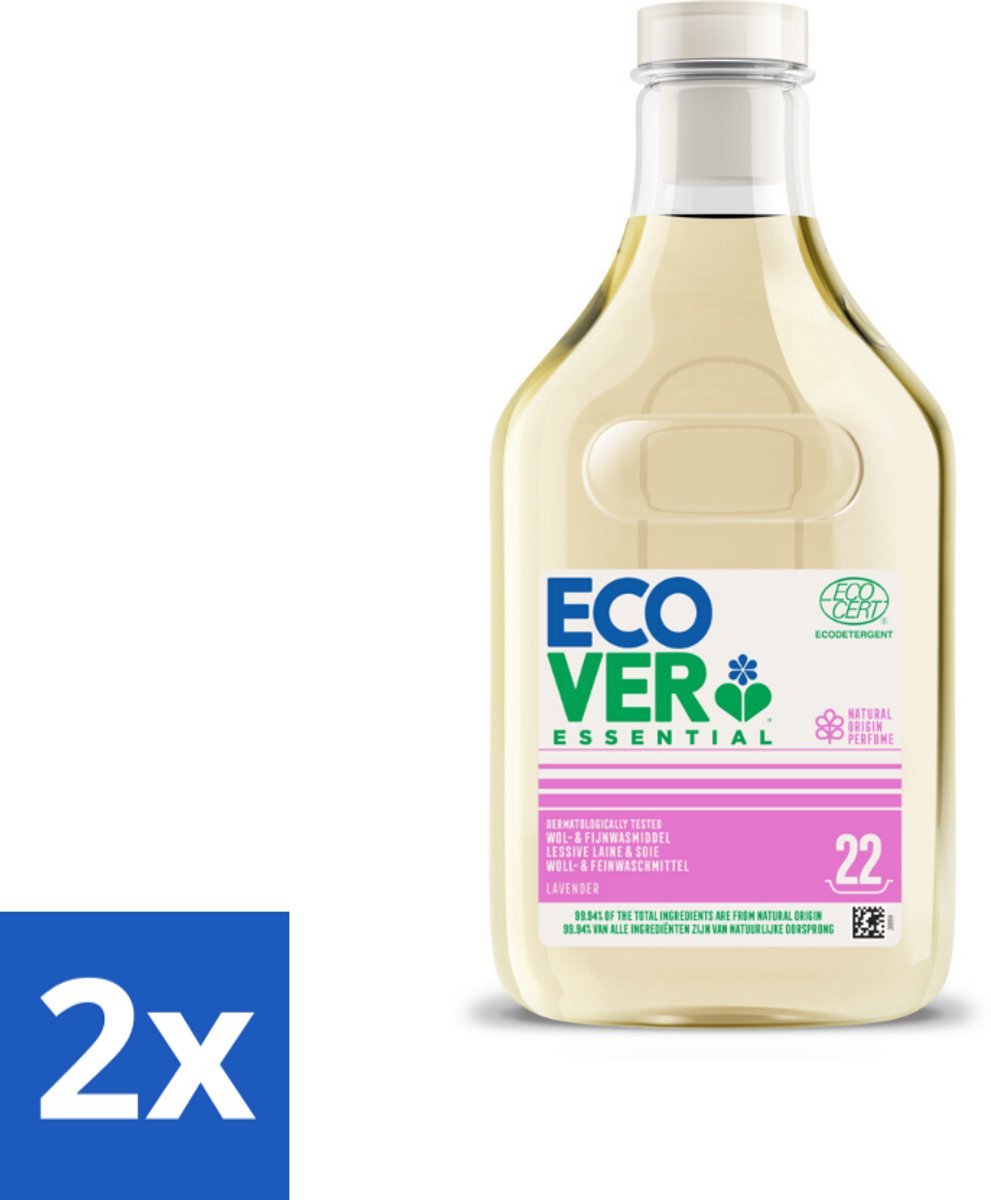 2 x Ecover - Vloeibaar wasmiddel Essential - Wol & Fijnwas - 1 liter - 22 wasbeurten - Wasmiddel Wol - Wasmiddel Zijde - Biologisch Wasmiddel - Milieuvriendelijk Wasmiddel - Wasmiddel Delicate Stoffen