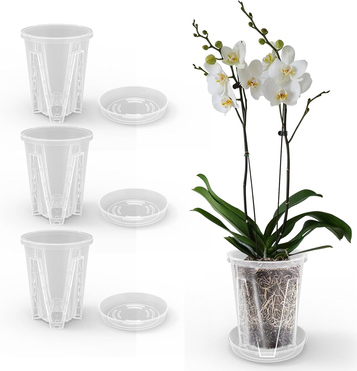 Orchideepotten 14 cm - Transparant kunststof - Met afvoergaten - Voor binnen en buiten - ShopVlot
