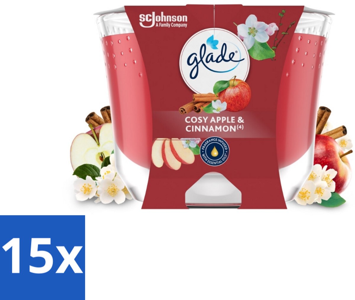 Glade - Geurkaars Appel Kaneel - 100% Raapzaadwas - 204 g - Bulkverpakking - 15 stuks