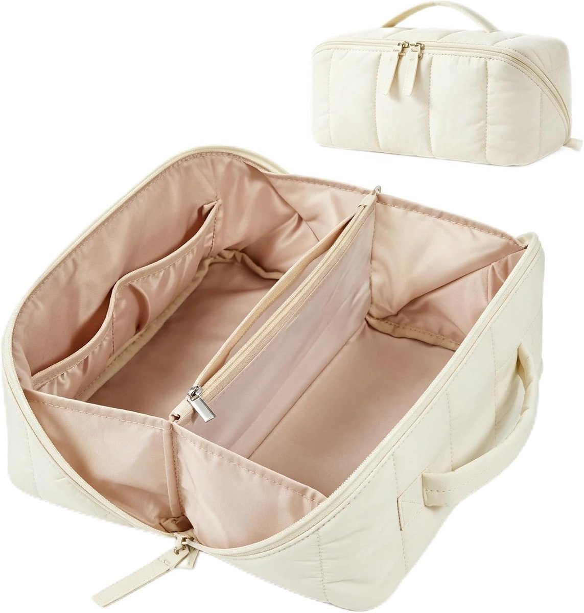 Reistoilettas - Beige - 24,5 x 13 x 13 cm - Waterdichte Make-uptas met Handvat - Voor Dames