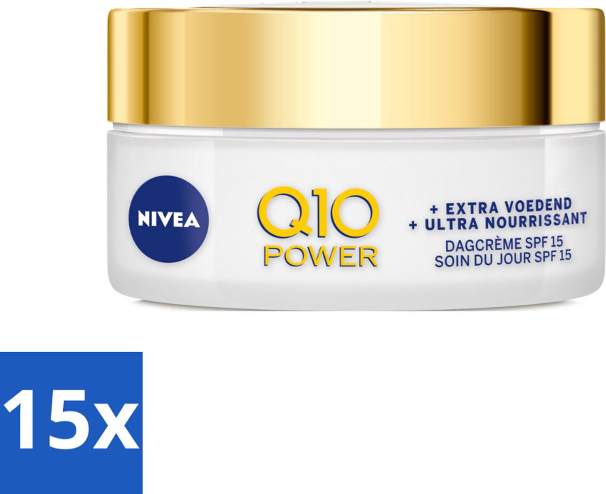 NIVEA - Q10 Power Dagcrème Extra Voedend - Anti-Rimpel Crème - SPF 15 - Biologische Arganolie - Droge huid - 50 ml - Bulkverpakking - 15 stuks