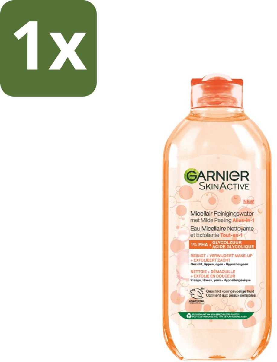 1 x Garnier - SkinActive - Micellair Reinigingswater - Milde Peeling - Alles-in-1 - 400 ml - Micellair Reinigingswater - Milde Peeling - Alles-in-1 Reiniger - Huid Reinigen - Exfoliatie