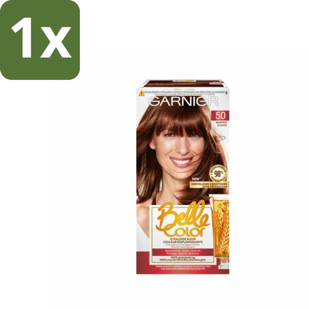 1 x Garnier - Belle Color 50 - Haarkleuring - Mahonie - Permanente Kleur - Haarverf - Permanente Haarkleur - Grijsdekking - Haarverf Mahonie - Haarverf Donkerbruin